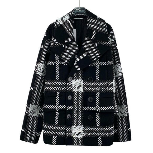 Valentino Black plaid lambswool double-breasted coat - Picture 1 of 9